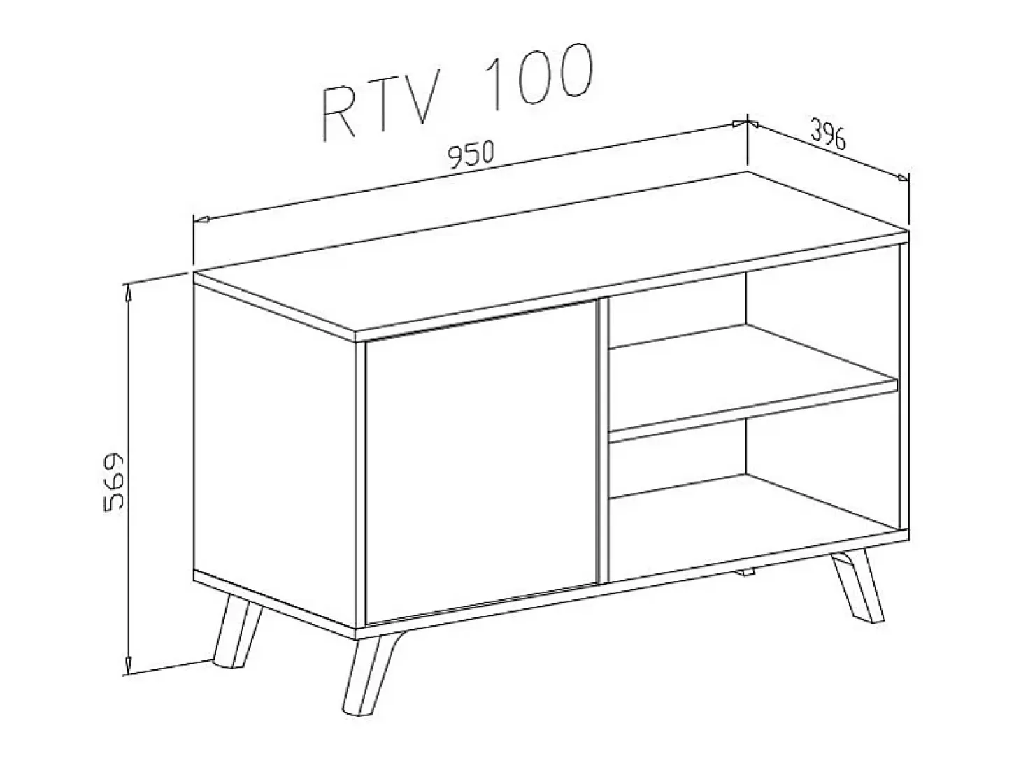 Mueble TV 100 Modelo WIND, color estructura roble, color puerta Blanco, 95x40x57cm