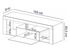 Mueble TV - para la sala de estar - 140 cm de ancho - roble lancaster - con iluminación LED - Bianko