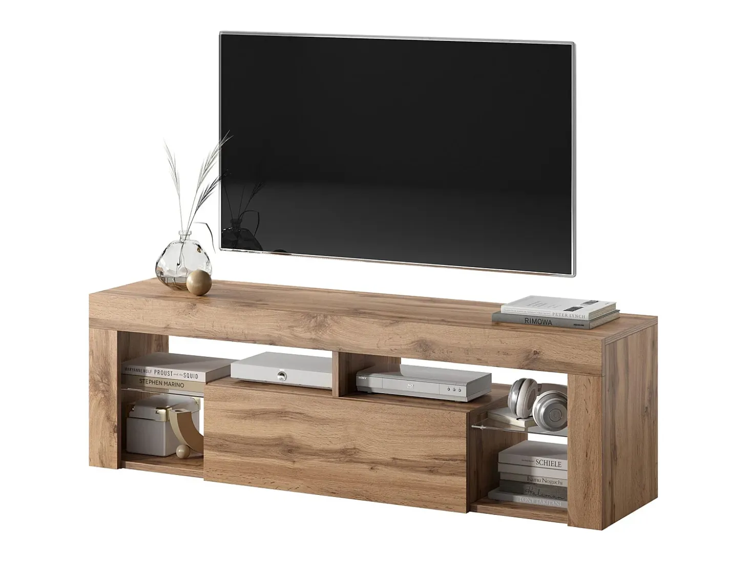 Mueble TV - para la sala de estar - 140 cm de ancho - roble lancaster - con iluminación LED - Bianko
