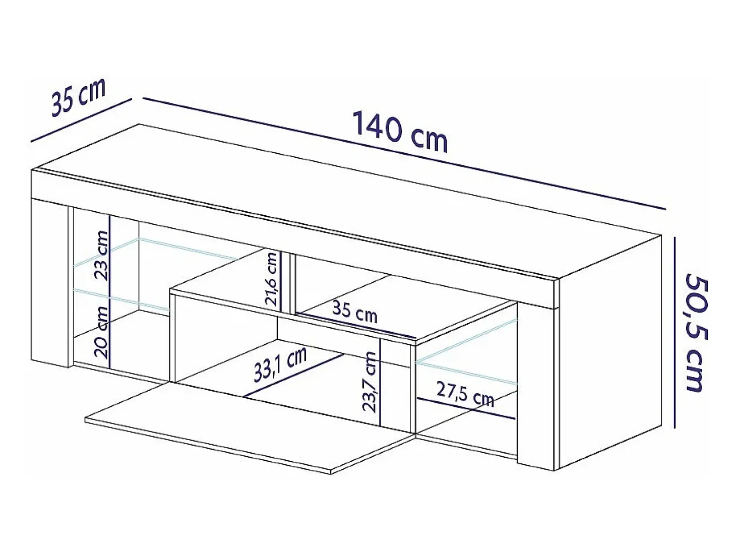 Mueble TV - para la sala de estar - 140 cm de ancho - roble lancaster / negro brillo - Bianko