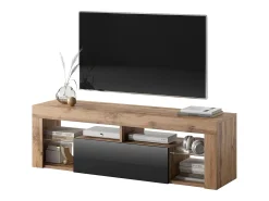 Mueble TV - para la sala de estar - 140 cm de ancho - roble lancaster / negro brillo - Bianko