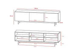 Mueble TV 3 puertas - A52cm x L180cm x F43cm - roble y blanco - Printed