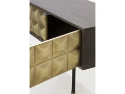 Mueble TV 4 puertas de madera de mango maciza con frontal laton dorado