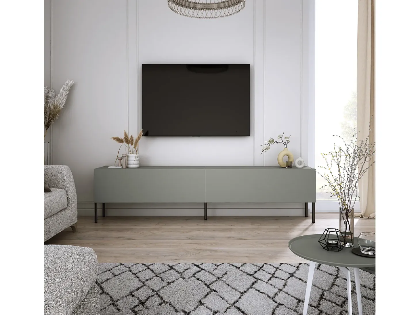 Mueble TV: Aloe, 170 x 52 x 32 cm, patas negras