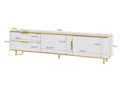Mueble TV bajo blanco con dos cajones y puertas, para salón, dormitorio, blanco, 175x40x45cm