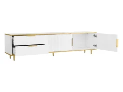 Mueble TV bajo blanco con dos cajones y puertas, para salón, dormitorio, blanco, 175x40x45cm