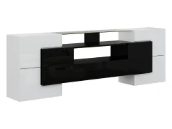 Mueble TV bajo de 200 cm, con iluminación LED, diseño moderno y elegante superficie de cristal, para salón, color blanco