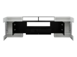 Mueble TV bajo de 200 cm, con iluminación LED, diseño moderno y elegante superficie de cristal, para salón, color blanco