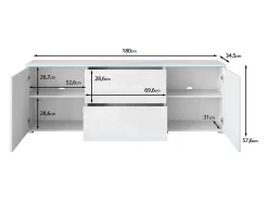 Mueble TV bajo moderno 180 cm – mueble alto para televisor con cajones y estantes, negro mate