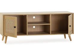 Mueble TV Bella 2 Puertas Color Roble con ratán Natural