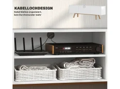 Mueble TV blanco 150×39×50 cm, 2 armarios y 2 estantes, para TV de hasta 65