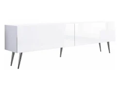 Mueble TV: Blanco Mate / Blanco Brillo, Patas Cromadas, 170 x 52 x 32 cm