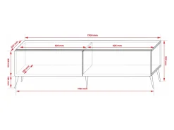 Mueble TV: Blanco Mate / Blanco Brillo, patas doradas, 170 x 52 x 32 cm