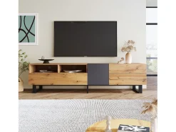Mueble TV 180cm - 2 cajones y 5 compartimentos - estilo industrial - Natural