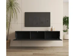 Mueble TV colgante para Salón comedor en Negro 160x40x30cm Nora H2