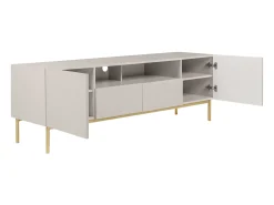 Mueble TV con 2 puertas, 2 cajones y 2 estantes de MDF y acero - Beige y dorado - EVILANA