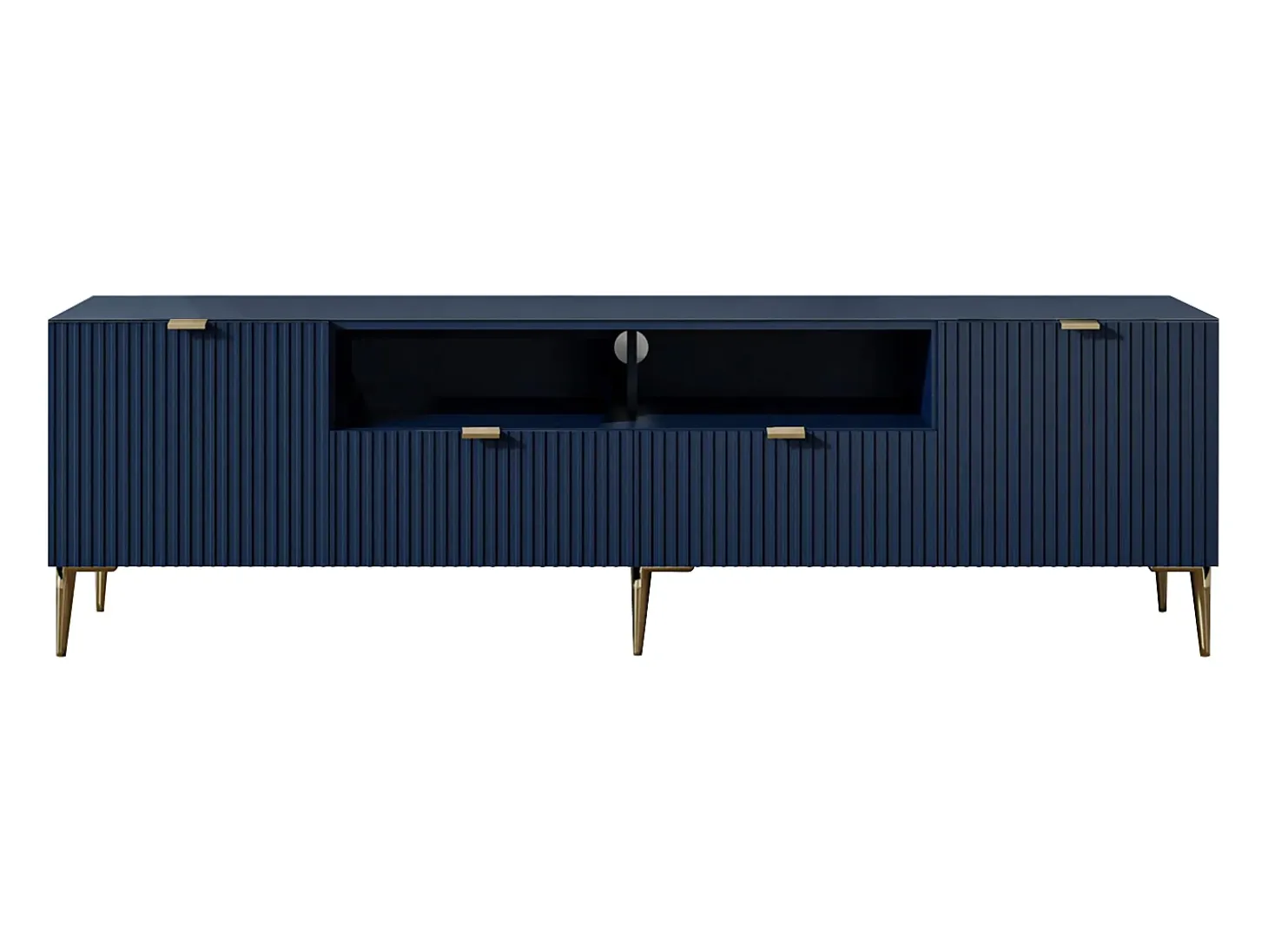 Mueble TV con 2 puertas, 2 cajones y 2 estantes de MDF y acero - Azul y dorado - YESINIA