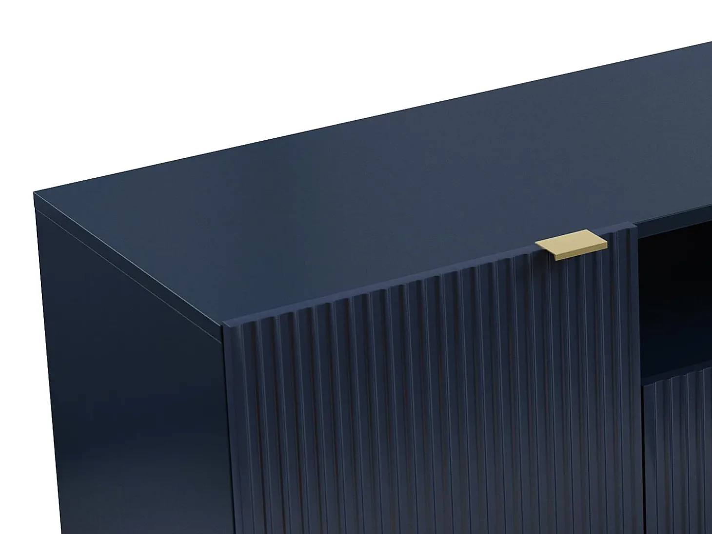 Mueble TV con 2 puertas, 2 cajones y 2 estantes de MDF y acero - Azul y dorado - YESINIA