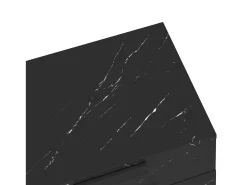 Mueble TV con 2 puertas, 2 cajones y 2 nichos, LED incluido, en chapa de mármol negro y veta de madera oscura - 200x38x50cm