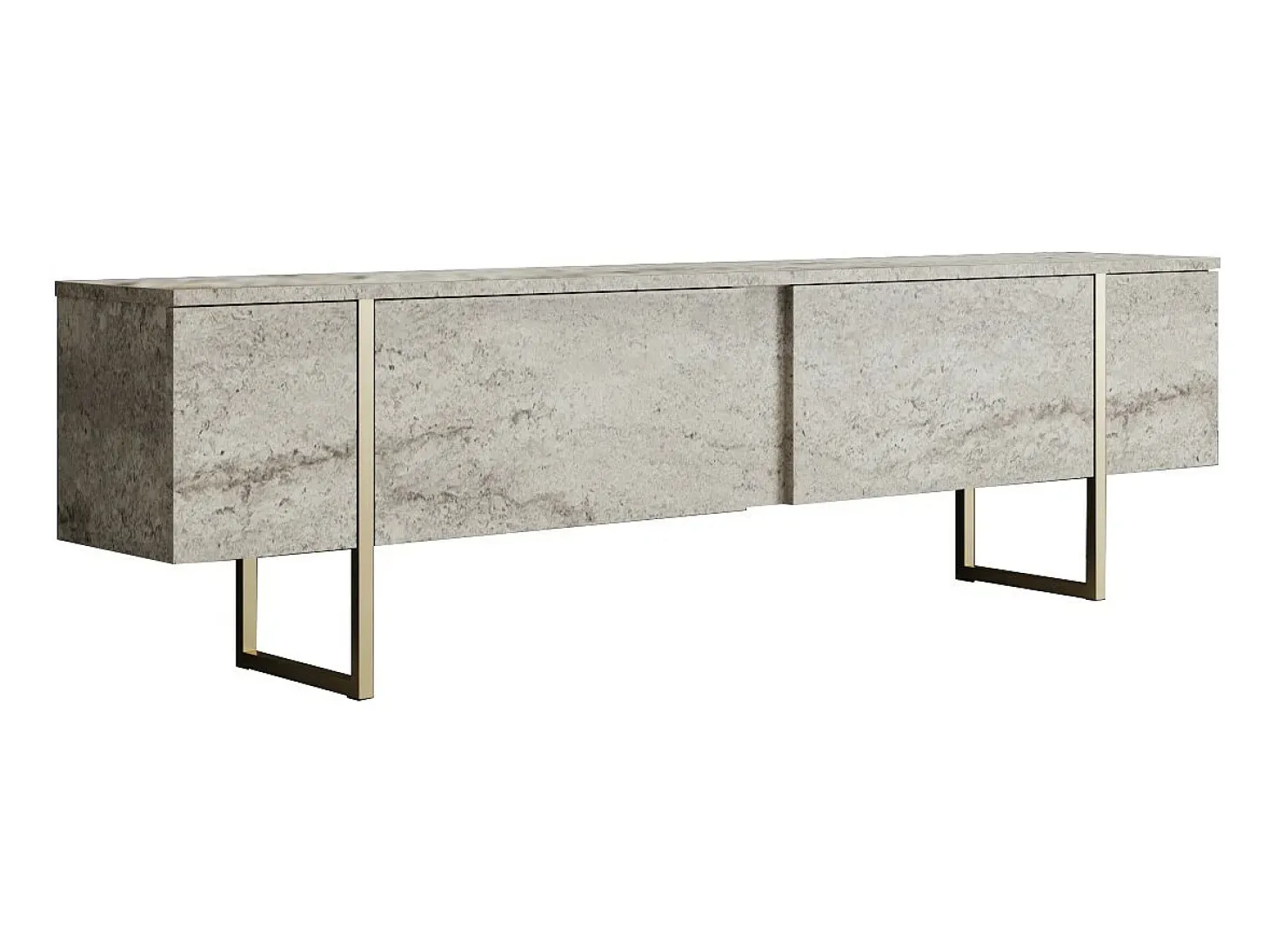 Mueble TV con 2 puertas - Efecto travertino beige y dorado - ZIRELDA