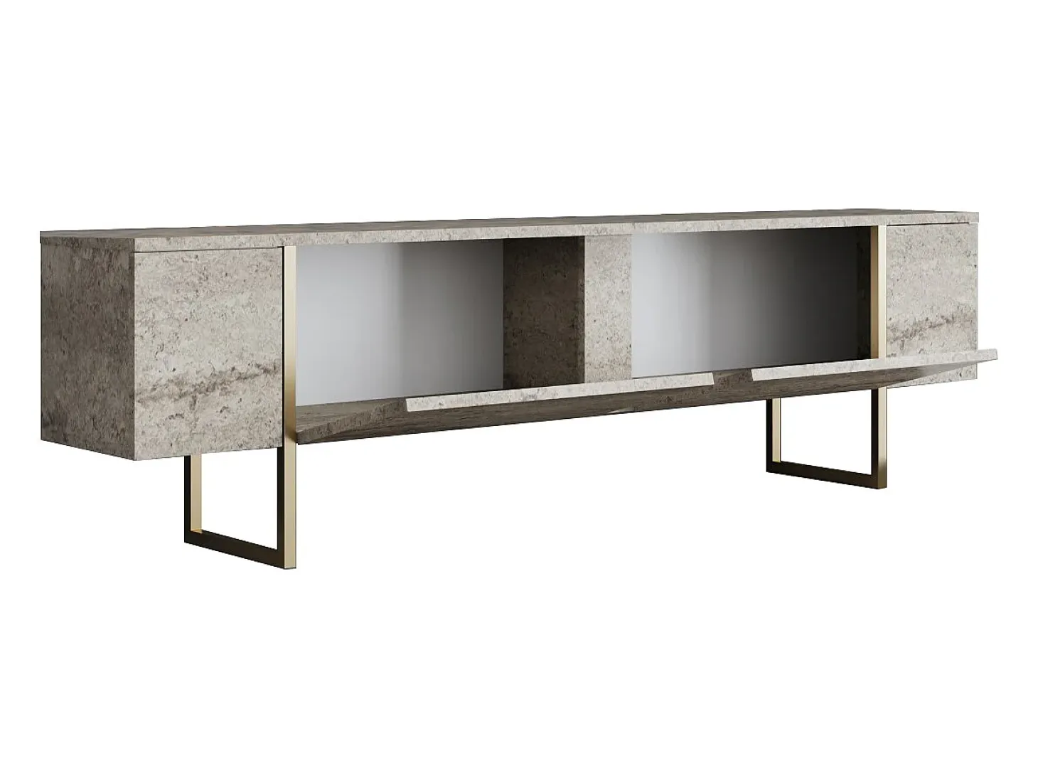 Mueble TV con 2 puertas - Efecto travertino beige y dorado - ZIRELDA