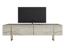 Mueble TV con 2 puertas - Efecto travertino beige y dorado - ZIRELDA