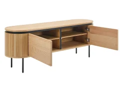 Mueble TV con 2 puertas chapado en roble y metal - Natural claro y Negro - CARDIONA