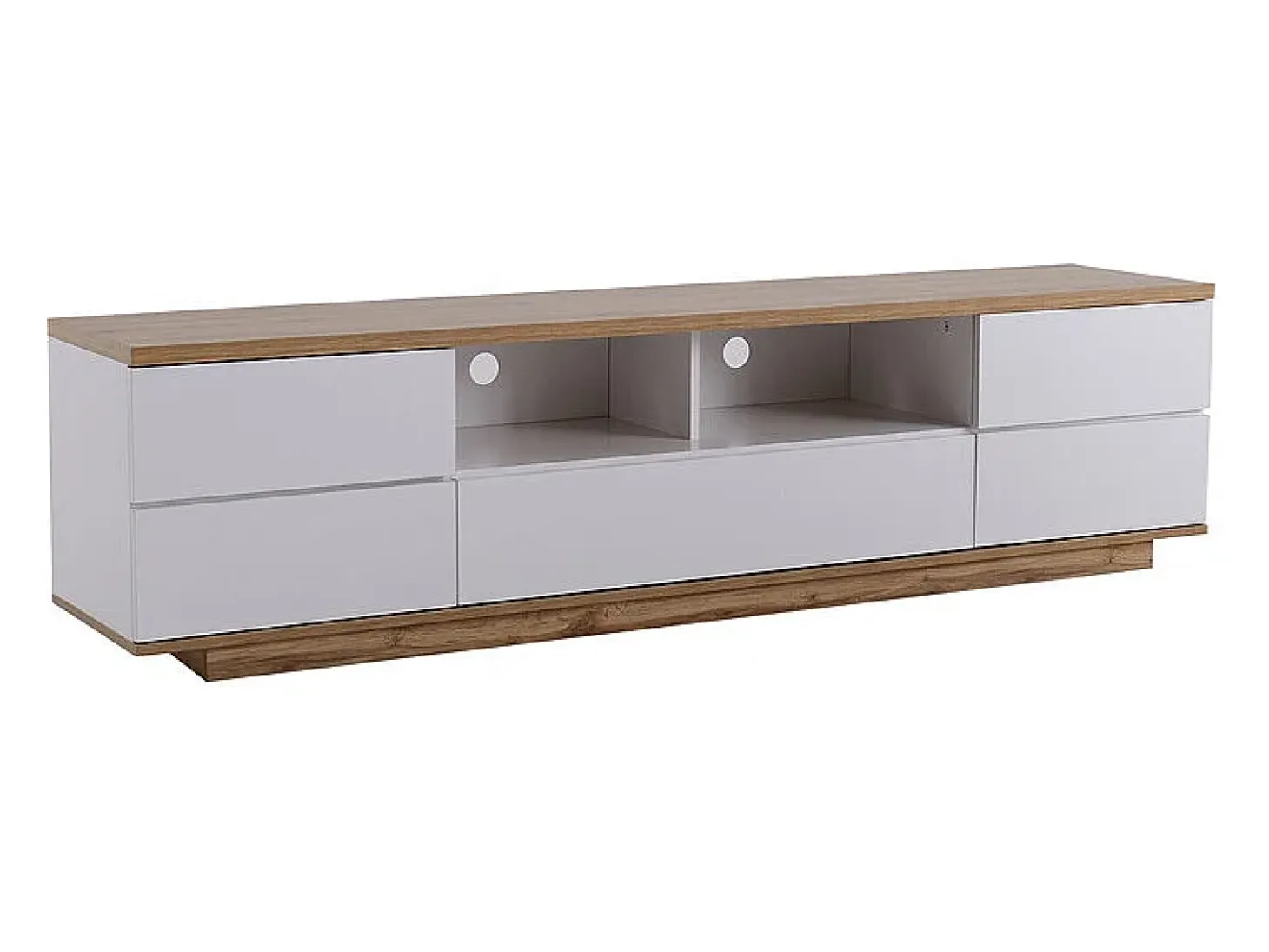 Mueble TV con 6 puertas y 2 nichos en MDF - Blanco y natural - 180x38x46cm