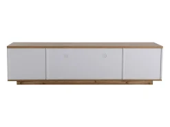 Mueble TV con 6 puertas y 2 nichos en MDF - Blanco y natural - 180x38x46cm