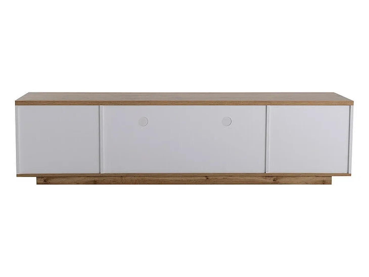 Mueble TV con 6 puertas y 2 nichos en MDF - Blanco y natural - 180x38x46cm