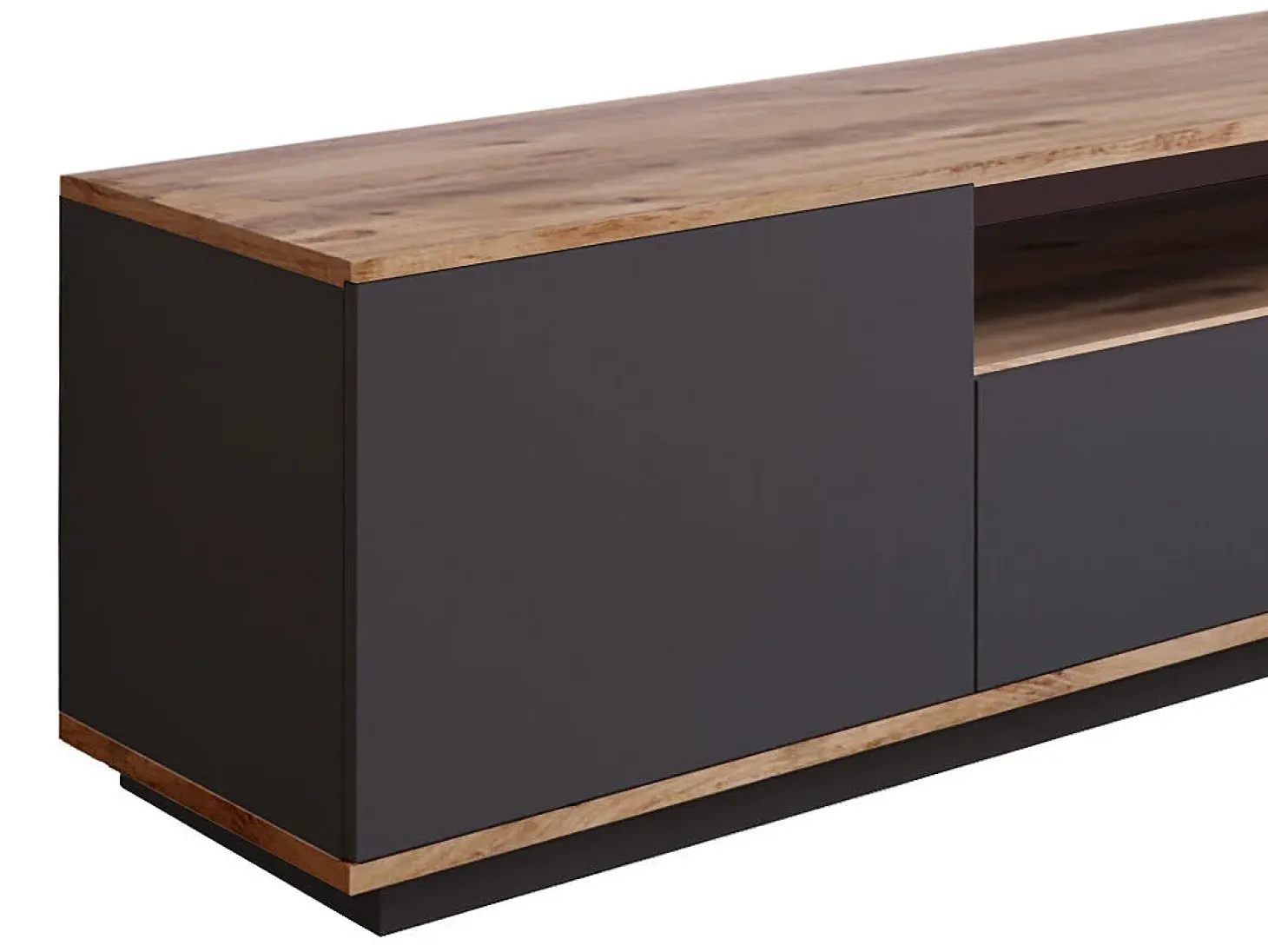 Mueble TV con 3 puertas y 1 hueco - Antracita y natural - LOTULA