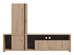 Mueble TV con 3 puertas y 3 estantes - Natural claro y negro - BELUTZY