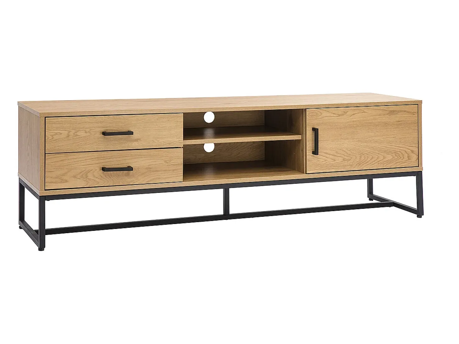 Mueble TV con acabado de roble claro y metal negro 160 cm LOVATO