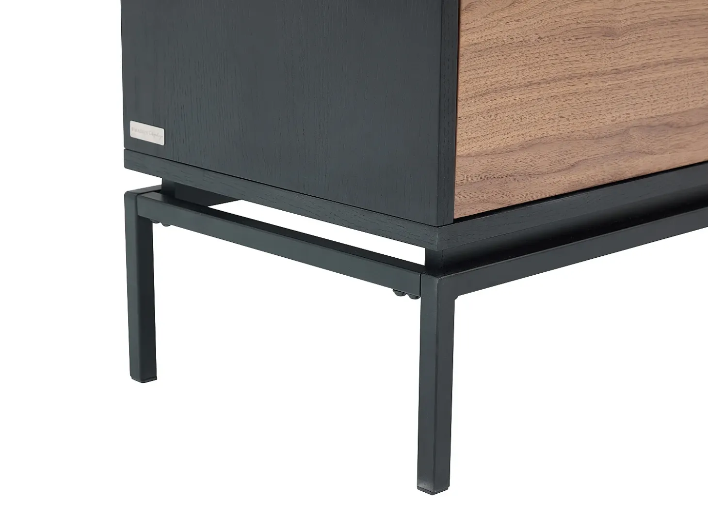 Mueble TV con almacenamiento chapa de nogal y metal - Natural oscuro y Negro - ZINORI
