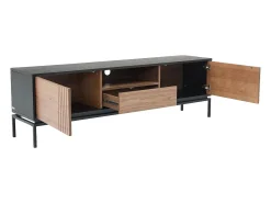 Mueble TV con almacenamiento chapa de nogal y metal - Natural oscuro y Negro - ZINORI