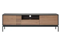 Mueble TV con almacenamiento chapa de nogal y metal - Natural oscuro y Negro - ZINORI
