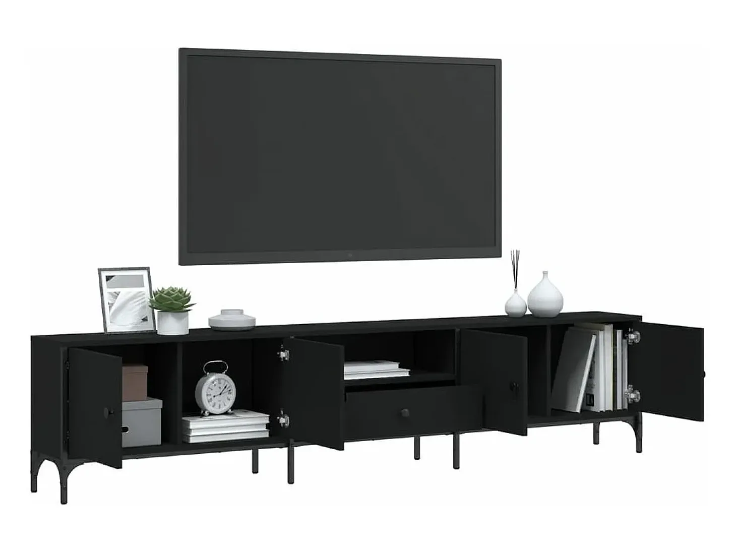 Mueble TV con cajón madera de ingeniería negro 200x25x44 cm YOE91044