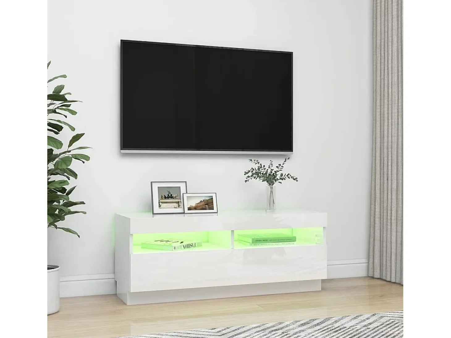 Mueble TV con luces LED blanco brillante 100x35x40 cm YOE45012