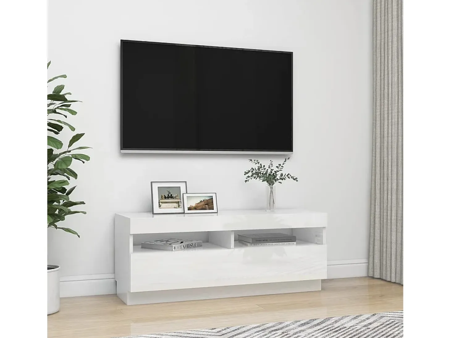 Mueble TV con luces LED blanco brillante 100x35x40 cm YOE45012