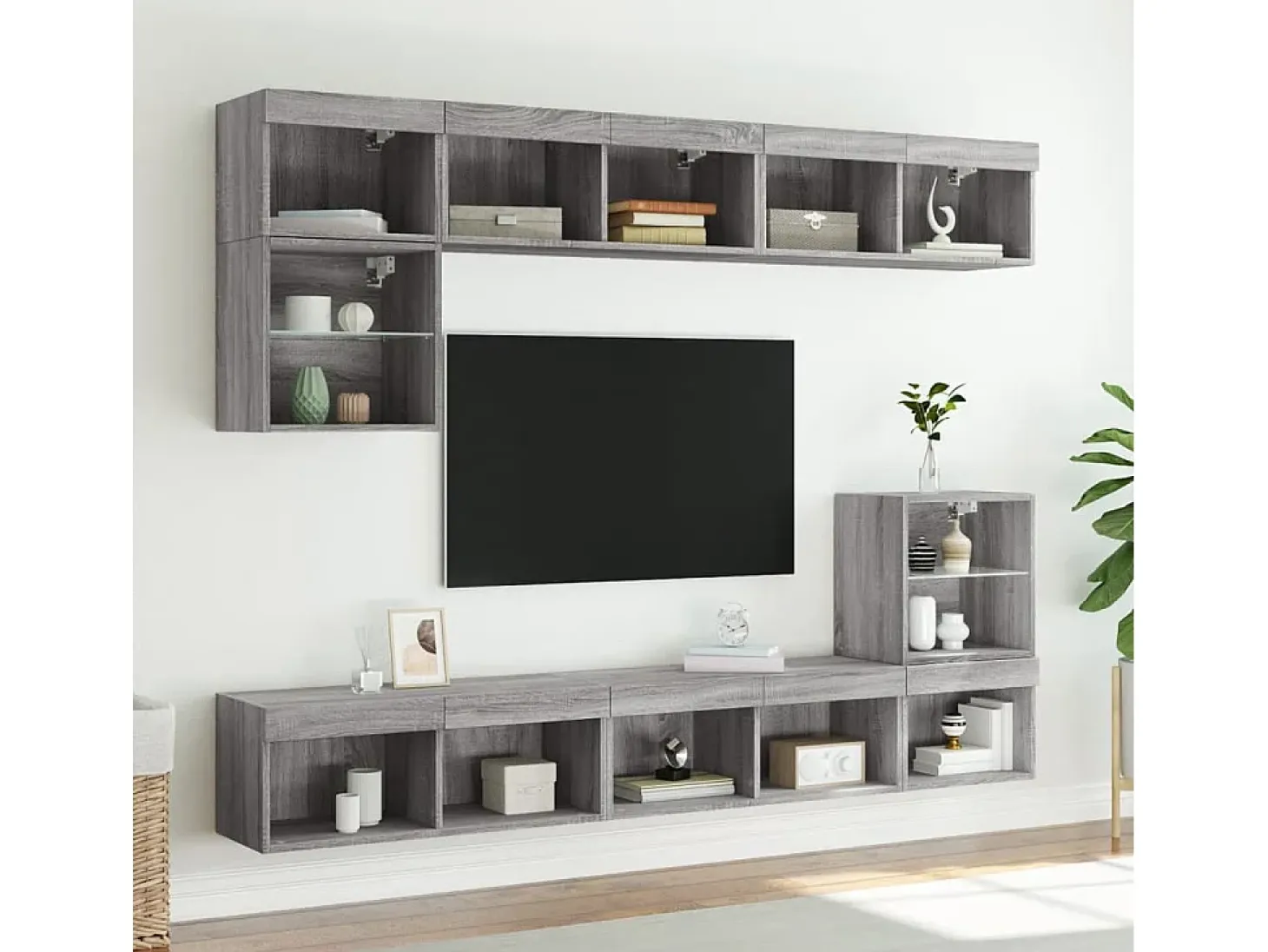 Mueble TV con luces LED gris Sonoma 80x30x30 cm YOE90085