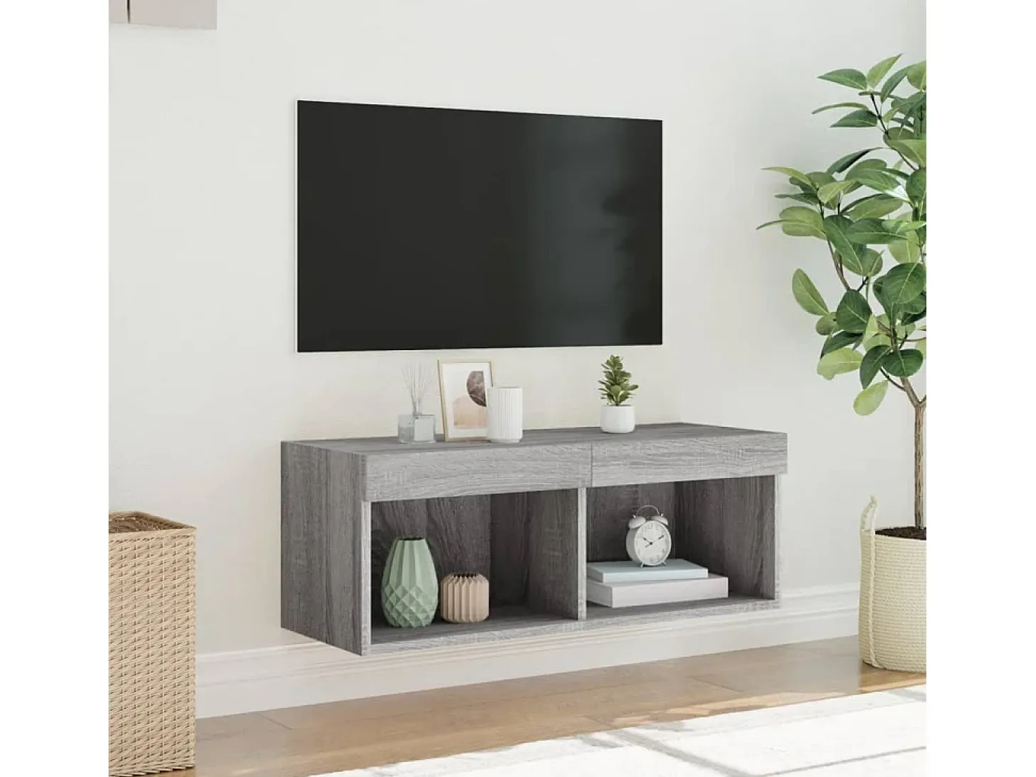 Mueble TV con luces LED gris Sonoma 80x30x30 cm YOE90085