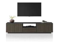 Mueble TV Coste con 4 puertas, 1 cajón y 1 compartimento, antracita/madera oscura, 220,1 x 43 x 46 cm