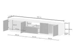 Mueble TV Coste con 4 puertas, 1 cajón y 1 compartimento, antracita/madera oscura, 220,1 x 43 x 46 cm