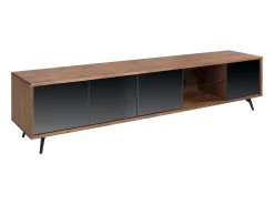 Mueble TV cristal negro efecto espejo, nogal y acero negro 3048 ANGEL CERDA