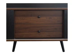 Mueble TV de 160 cm con 2 cajones y 2 puertas correderas - Negro y Natural