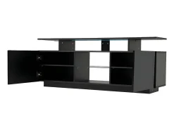 Mueble TV de 140 cm con iluminación LED en 16 colores - con mamparas de cristal - Negro