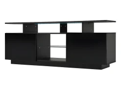 Mueble TV de 140 cm con iluminación LED en 16 colores - con mamparas de cristal - Negro