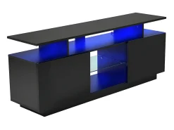 Mueble TV de 140 cm con iluminación LED en 16 colores - con mamparas de cristal - Negro