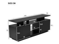 Mueble TV de 140 cm con iluminación LED en 16 colores - con mamparas de cristal - Negro