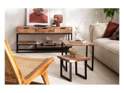 Mueble TV de acacia maciza y metal 115 cm WARREN